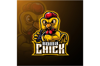 Angry chick esport mascot logo design with bomb