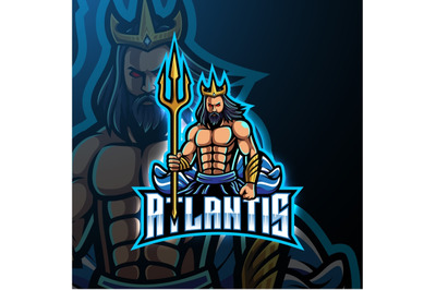 Poseidon mascot logo design with trident weapon