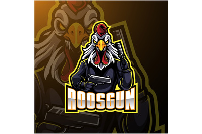 Rooster with gun mascot logo design