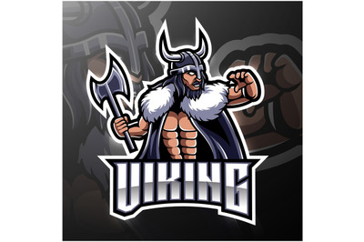 Viking mascot gaming logo design holding axe