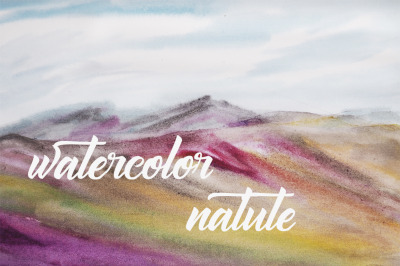 watercolor landscape bright mountains