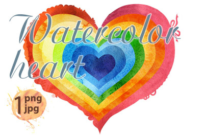 Watercolor textured rainbow heart with a lace edge