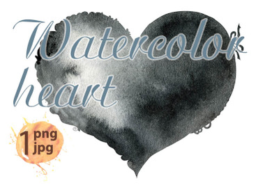 watercolor black heart with a lace edge