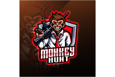 Monkey hunt mascot logo design