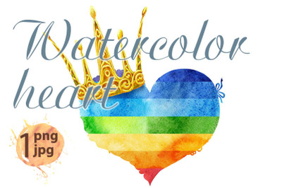 watercolor rainbow heart with crown