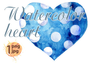 Watercolor blue heart with polka dots