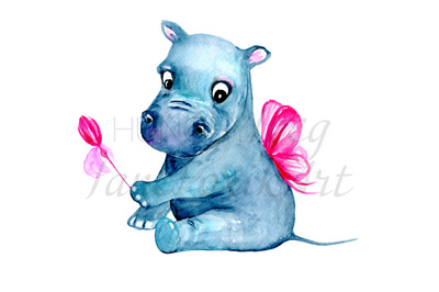 Fairy Baby Hippo with magic wand