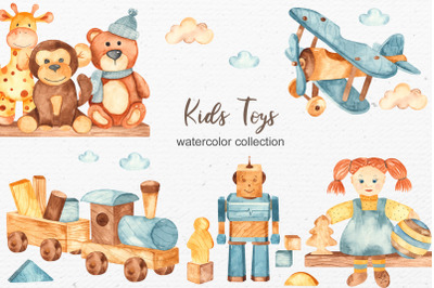 Kids toys Watercolor clipart