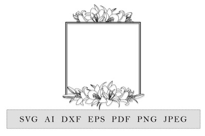 Floral Square frame with lilies flowers