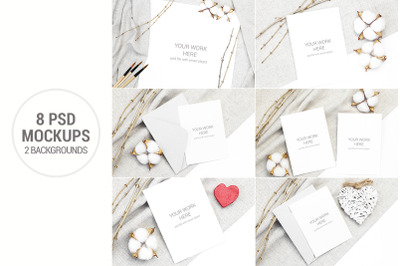 Invitation Card Mockup set with cotton and branches