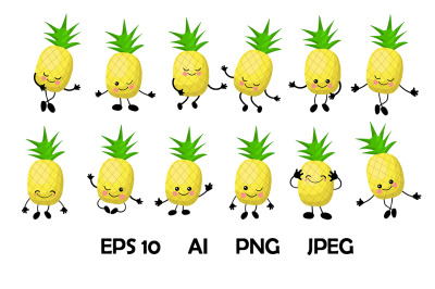 Vector clipart set. Pineapple characters.