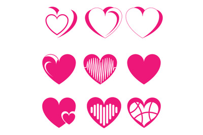 pink heart shape set simple vector illustration