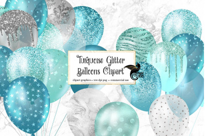 Turquoise Glitter Balloons Clipart