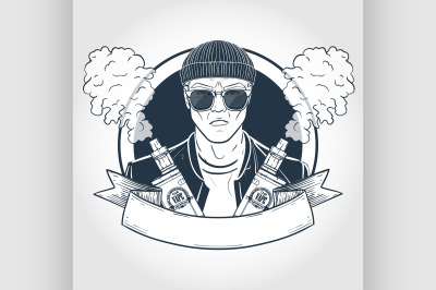 Sketch of hipster with vaporizer cigarette 8