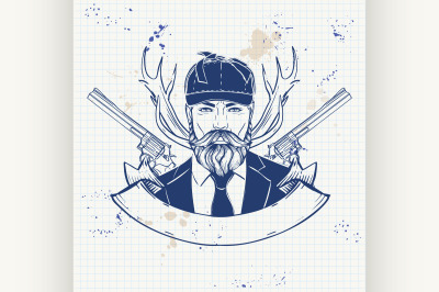 Sketch hunter man with beard 4