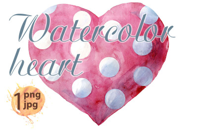 Watercolor pink heart with polka dots