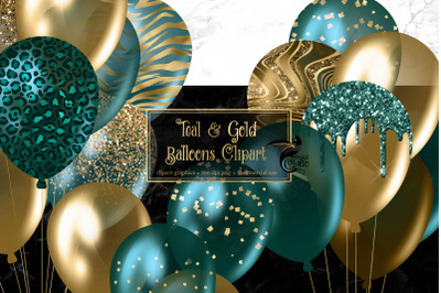 Teal and Gold Balloons Clipart