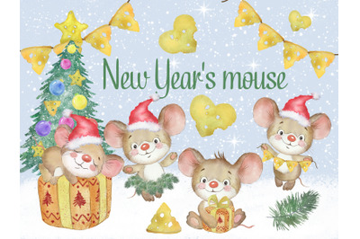 Watercolor Christmas clip-art -Mouse- christmas animals - Lovely mice