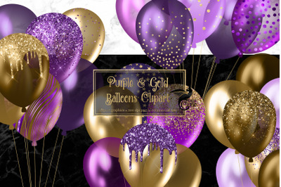 Purple and Gold Balloons Clipart