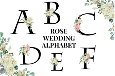 Floral alphabet clipart, Rose wedding alphabet, Monogram letters