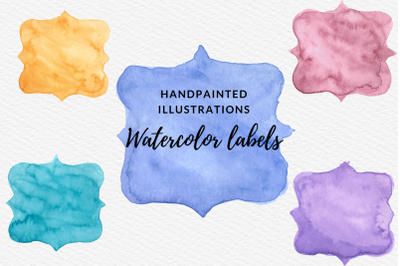 Watercolor Frames Clipart, Watercolor Texture Labels Clipart