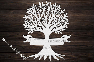 Family reunion tree with names ribbon paper laser cut svg dxf