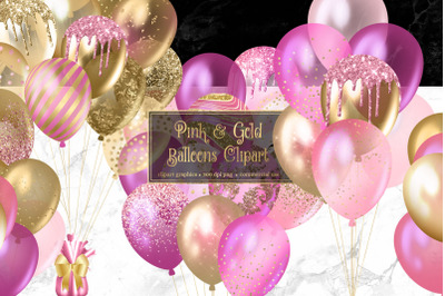 Pink and Gold Balloons Clipart