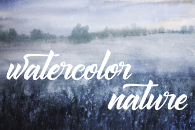 watercolor landscape (nature)  field and fog