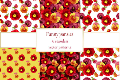 red pansies, Vector floral seamless patterns