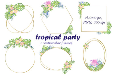 golden frames with tropical flowers Clipart PNG