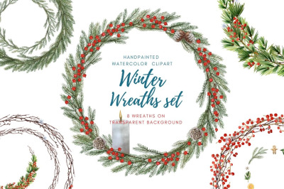 Watercolor christmas wreath clipart.