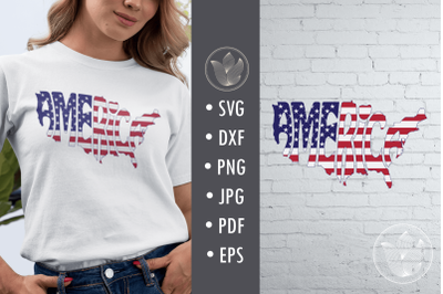 America word with flag&2C; Svg Dxf Eps Png Jpg&2C; Cut file