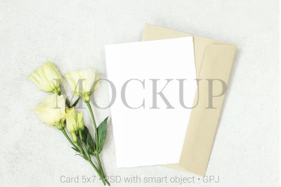 Mockup card with flowers and envelope