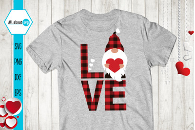 Valentines Buffalo Plaid Gnome Svg