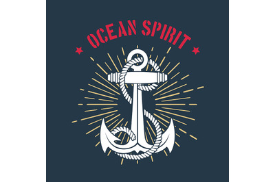 Nautical Marine Emblem of Anchor and Wording Ocean Spirit