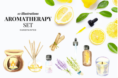 Spa watercolor clipart&2C; Me Time clipart&2C; Reed Diffuser and Natural Oil