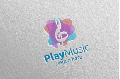 Music Logo with Play and Note Concept 16