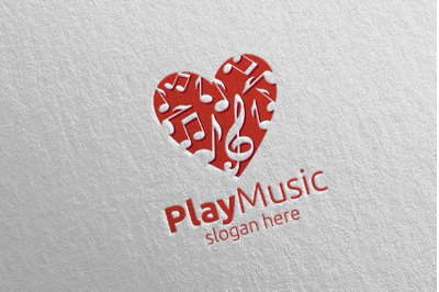 Love Music Logo with Play, Note Concept