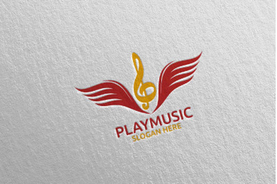 Wing Music Logo with Play Concept 22