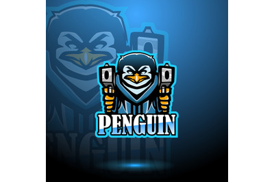 Penguin esport mascot logo design with gun