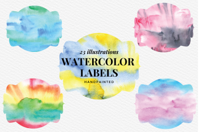 Watercolor Frames, Watercolor Texture Labels Clipart