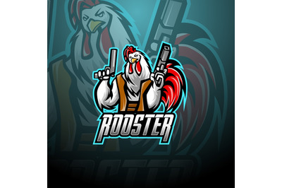 Rooster with gun mascot logo design