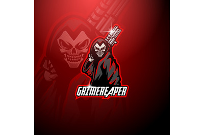 Grim reaper esport mascot logo holding gun