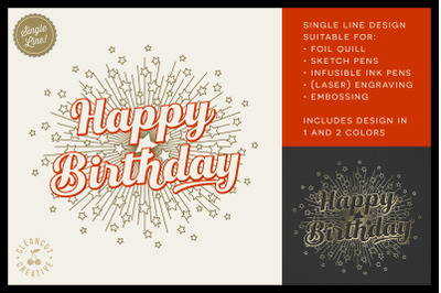 Foil Quill HAPPY BIRTHDAY single line sketch design SVG
