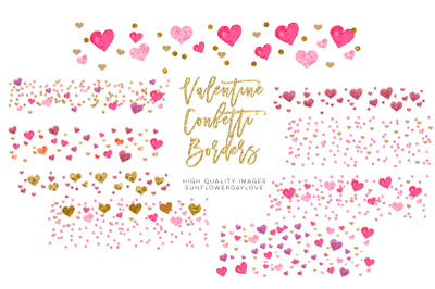 Valentine Pink Watercolor Hearts Borders clipart&2C; Vday Frame Clipart&2C;