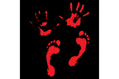 Bloody handprints and feet