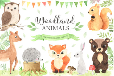 Watercolor Woodland Animals Set
