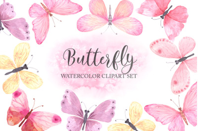 Watercolor Pink Butterfly Set