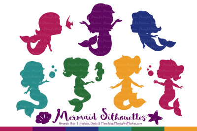 Sweet Mermaid Silhouettes Vector Clipart in Jewel