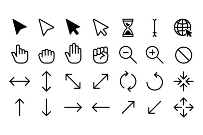 Cursor icons. Web internet scale arrow clicking computer pointer, hand